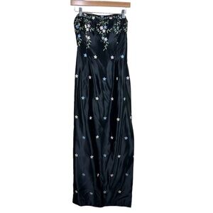 Jessica McClintock Gunne Sax Millennium 2000 Black Strapless Satin Floral Gown